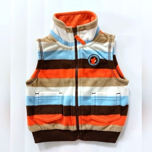 Striped Fleece Zip Vest With Fox Size 6 Months Carter's Orange Brown‎ Blue White